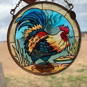 Suncatcher Rooster Chicken Stained Glass AMIA Farmhouse Country 3.5” Handpainted